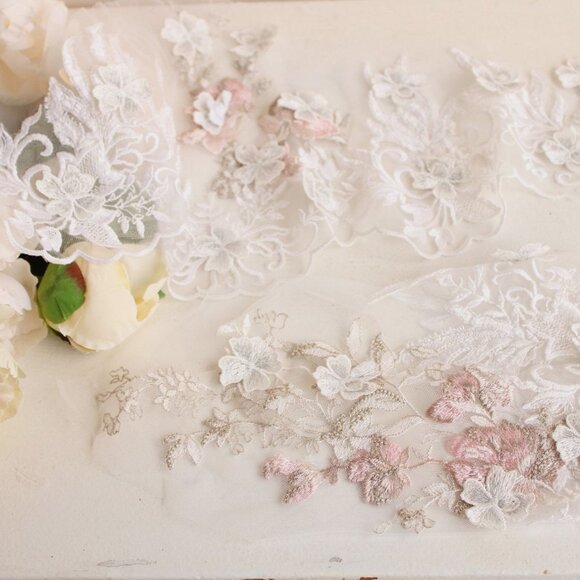 Embroidered Appliques, Embroidered Fabric Ends with Flower Appliques, Fairy - Picture 1 of 10